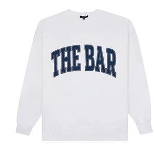 NWT The Bar Varsity Sweatshirt in Sold Out White/Navy Blue